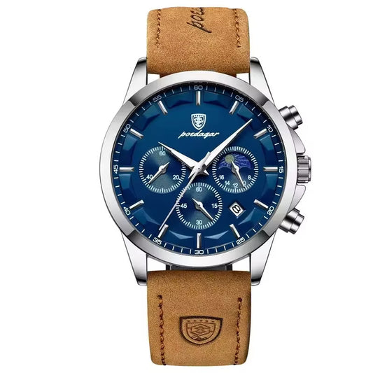 POEDAGAR 928 Men's Watches Hot Sale Chronograph Genuine Leather Waterproof Quartz Watch Luxury Sports Waterproof Watch for Men